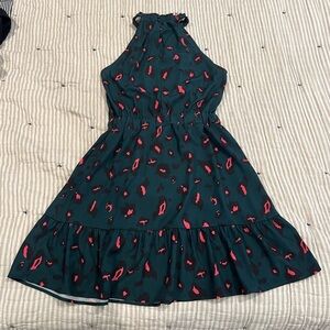 Summer Dress Chiffon halter, dark green w/ pink cheetah print small, like new